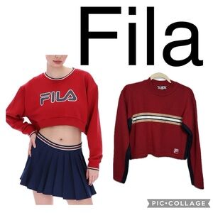 (R4) Fila Vintage 90's 48% Wool Women's Crop Sweater-Red with stripe Size L